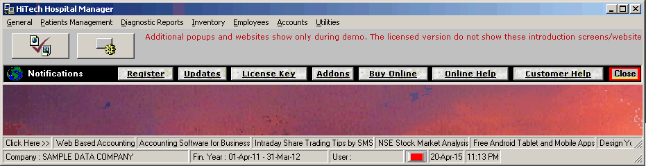 Pathology Lab Billing Software, Hospital Management Software, Hospital Software, Accounting Software for Hospitals, Hospital Software, Accounting and Business Management Software for hospitals, nursing homes, diagnostic labs. Modules : Rooms, Patients, Diagnostics, Payroll, Accounts & Utilities. Free Trial Download